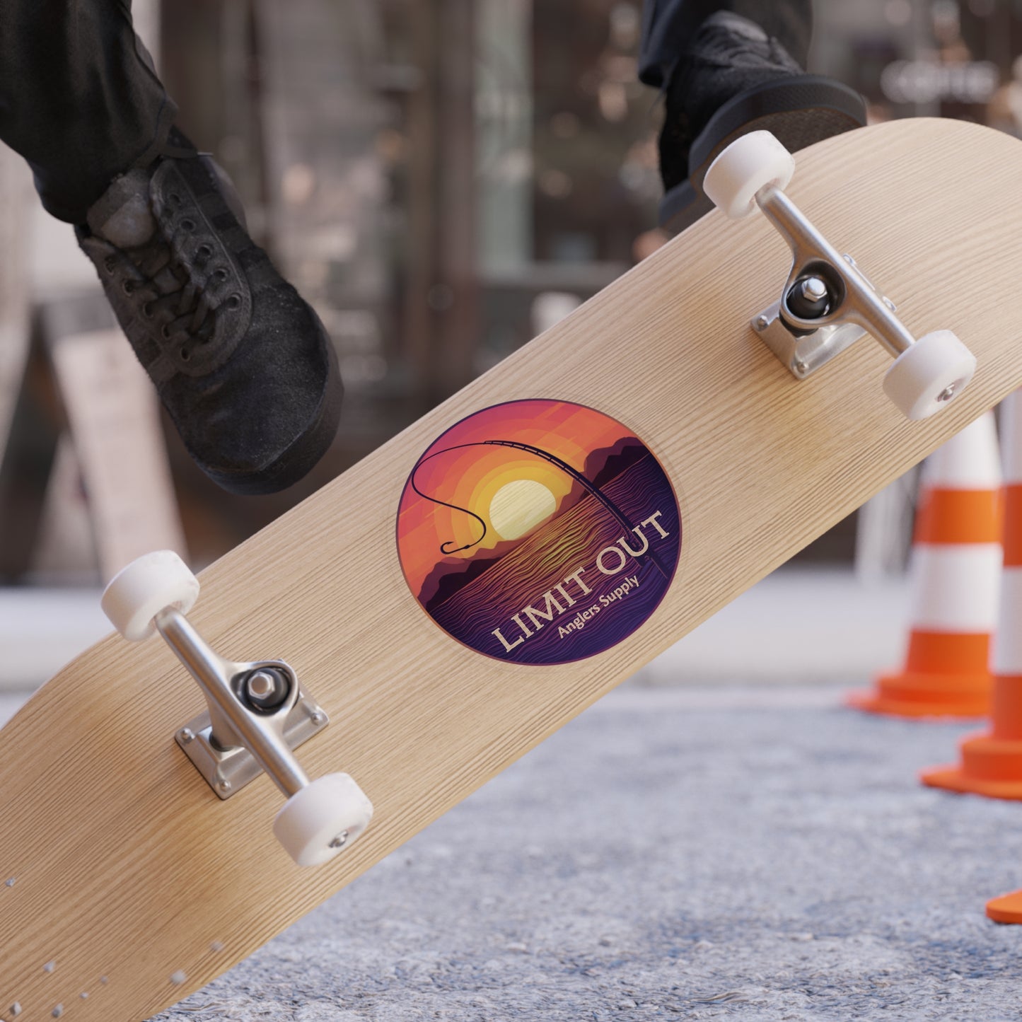 Round Fishing Sticker — “LIMIT OUT” Sunset Angler Outdoor Decal