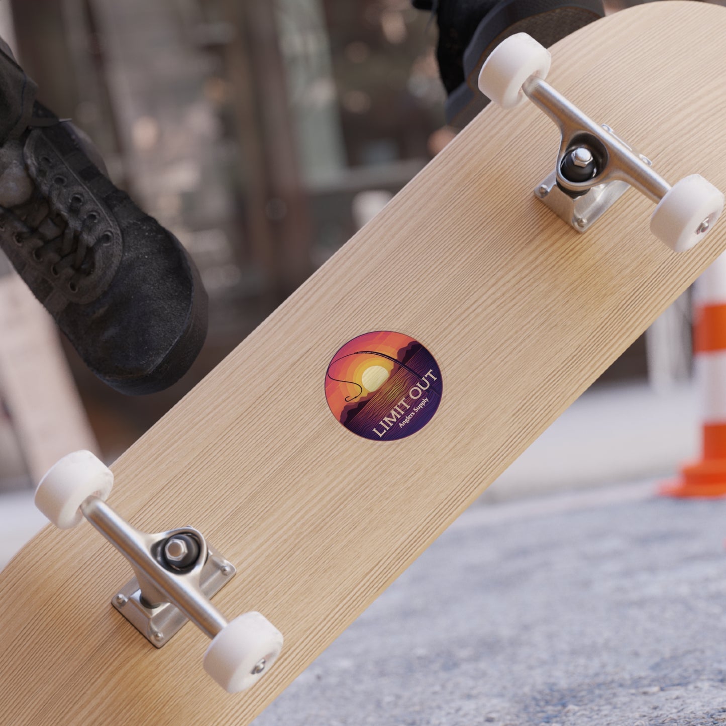 Round Fishing Sticker — “LIMIT OUT” Sunset Angler Outdoor Decal