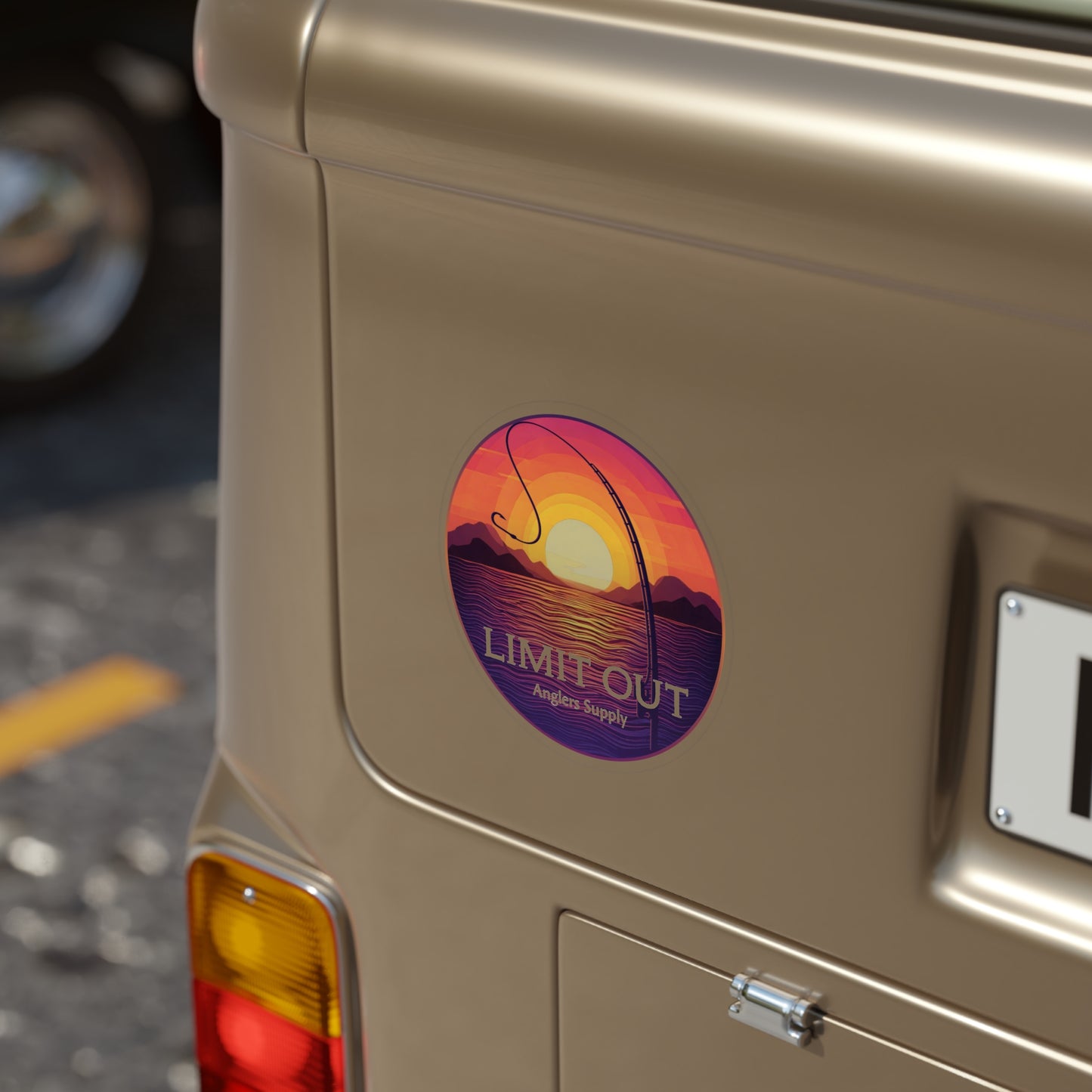 Round Fishing Sticker — “LIMIT OUT” Sunset Angler Outdoor Decal