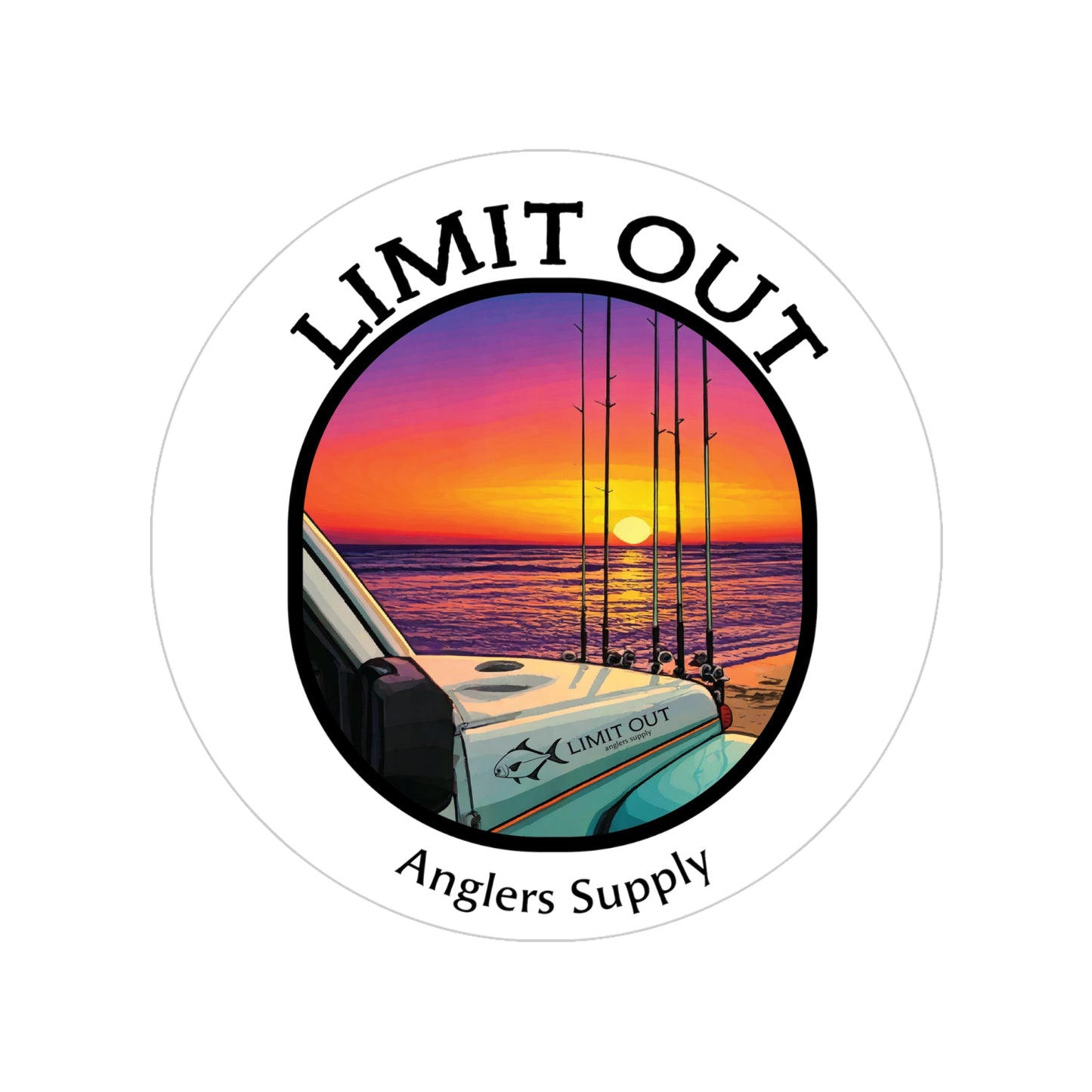 Limit Out Anglers Supply Round Fishing Sticker — Sunset Boat Outdoor Waterproof Decal