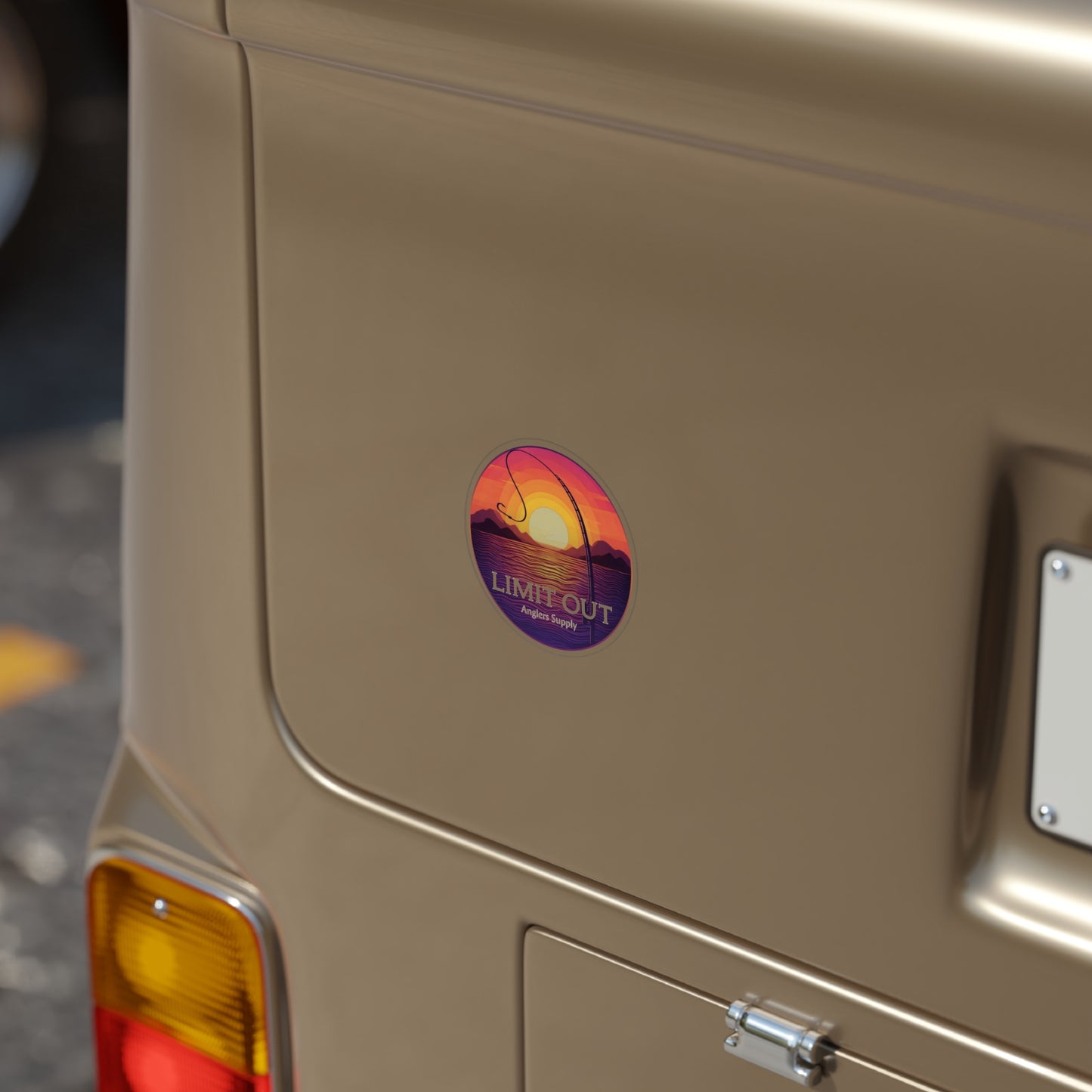 Round Fishing Sticker — “LIMIT OUT” Sunset Angler Outdoor Decal