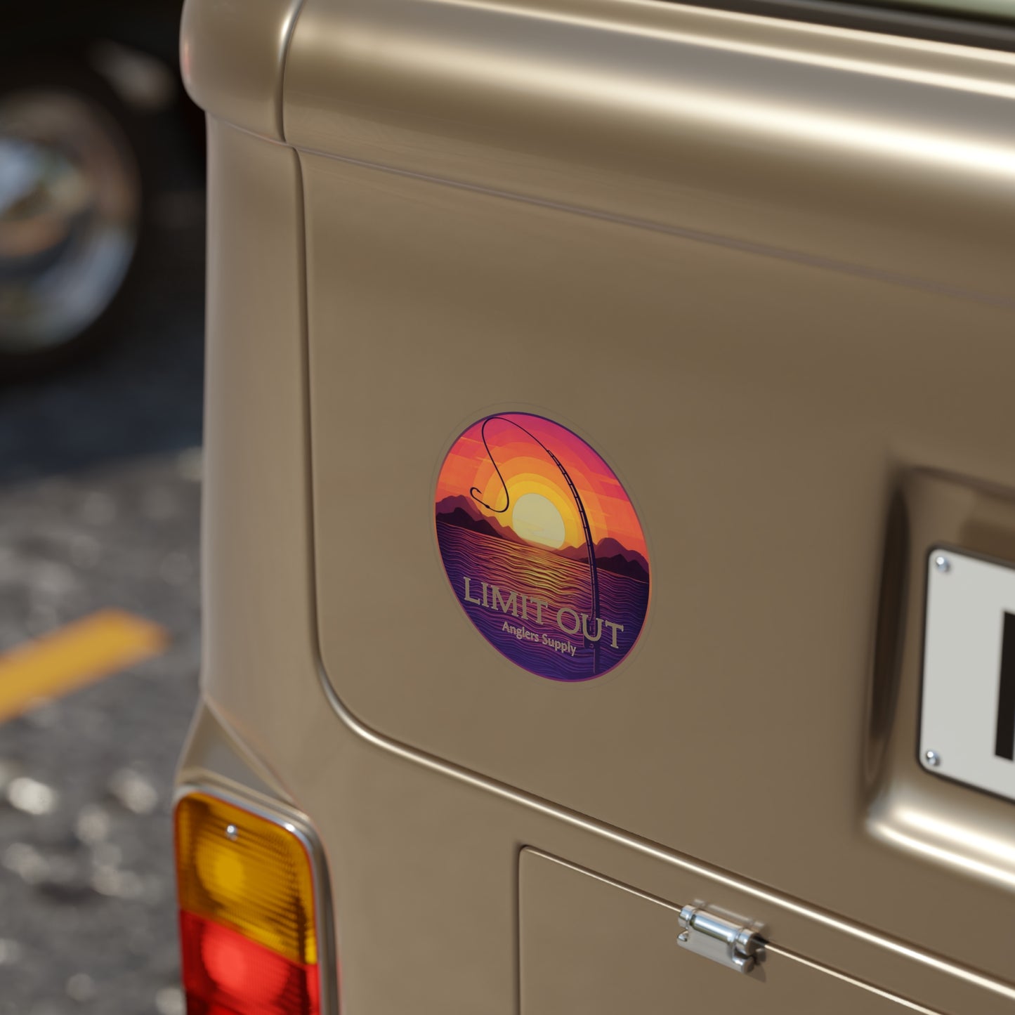 Round Fishing Sticker — “LIMIT OUT” Sunset Angler Outdoor Decal